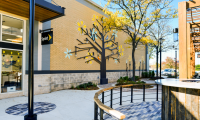 Square metal tubes create an abstract interpretation of the famous Maryland Wye Oak tree. Real mason jars filled with LED lights twinkle hang down to symbolize captured fireflies. Photo credit: Vivian Marie Doering